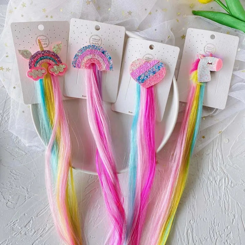 Unicorn colorful hair clips – fun rainbow party favors and accessories for kids.