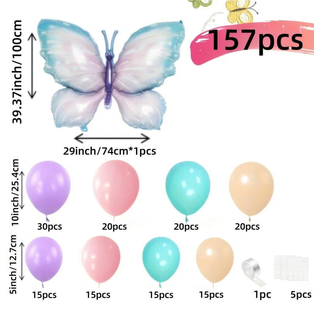 157pcs Butterfly Balloon Garland Arch Kit, Large Butterfly Foil Balloon, Macaron Butterfly Birthday Baby Shower Wedding Party