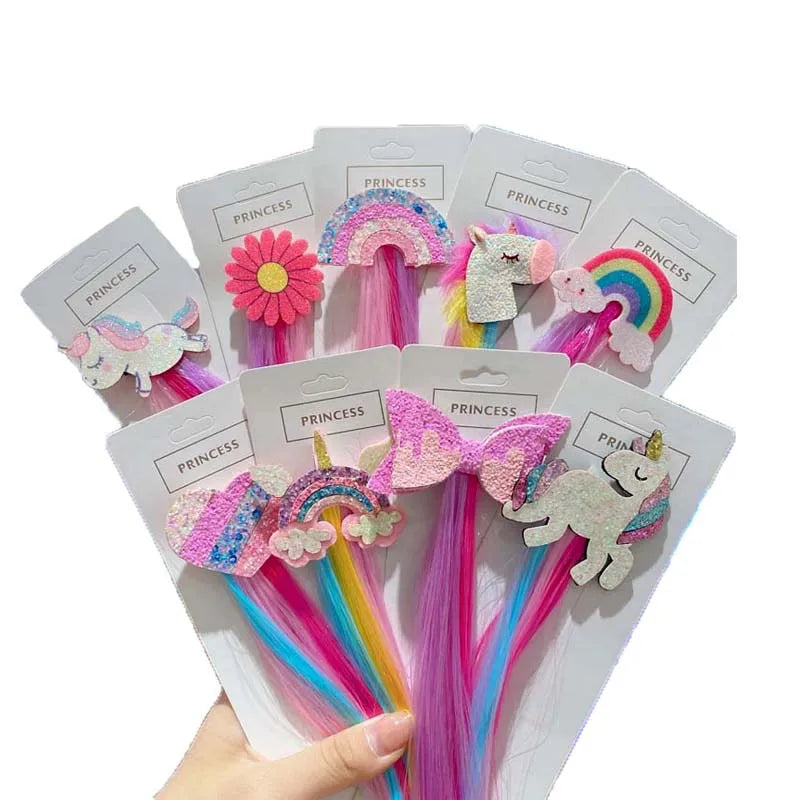 Unicorn colorful hair clips – fun rainbow party favors and accessories for kids.