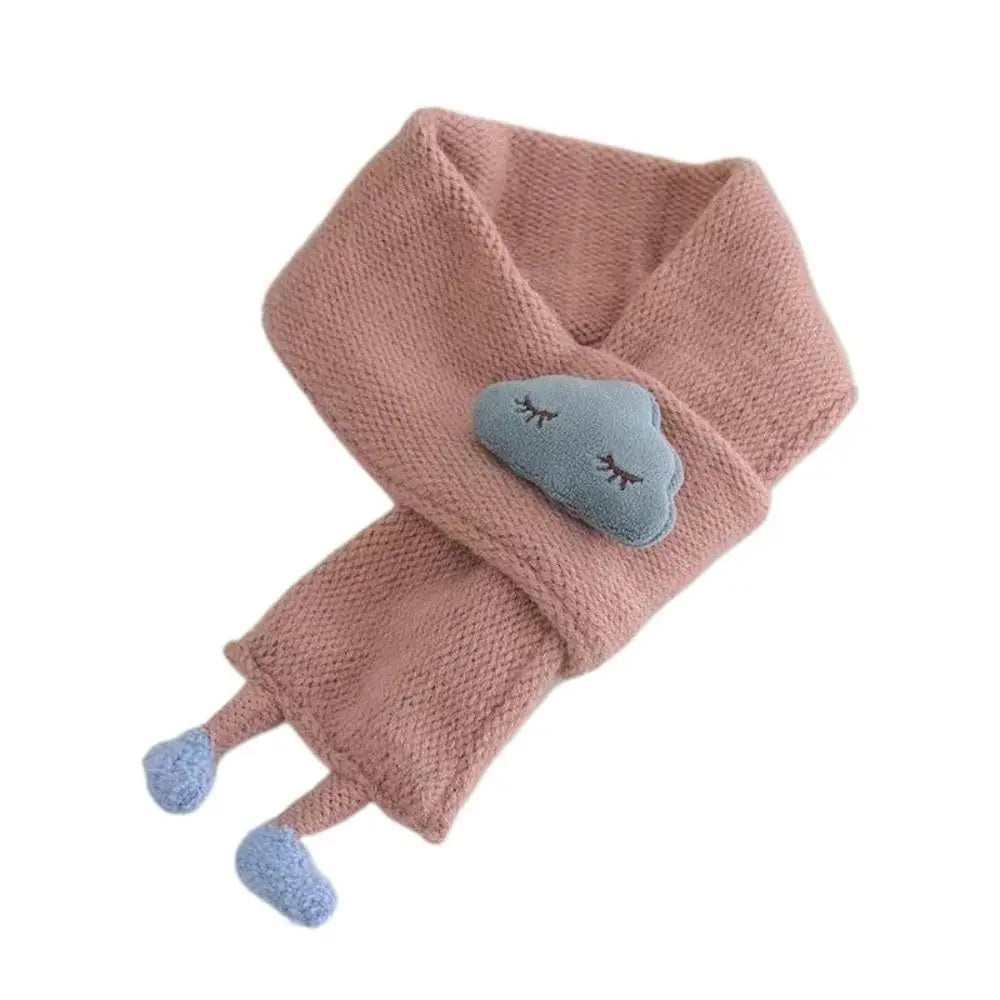 Soft, warm cartoon knit scarf for kids, thick, cozy, and perfect for autumn and winter.