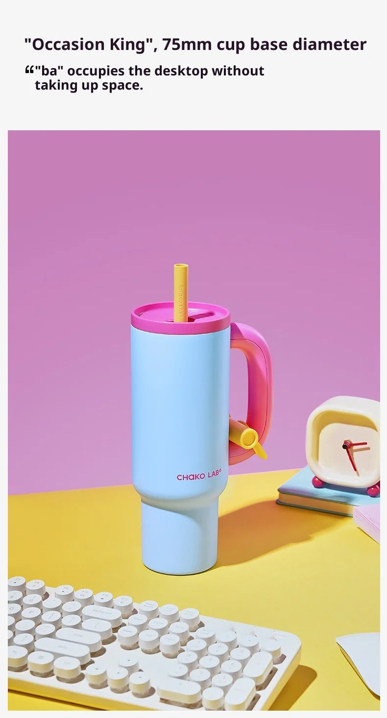 Chakolab 1050ML Large Capacity Straw Thermos Cup 316 Stainless Steel Camping Coffee Cups Portable Outdoor Water Glasses
