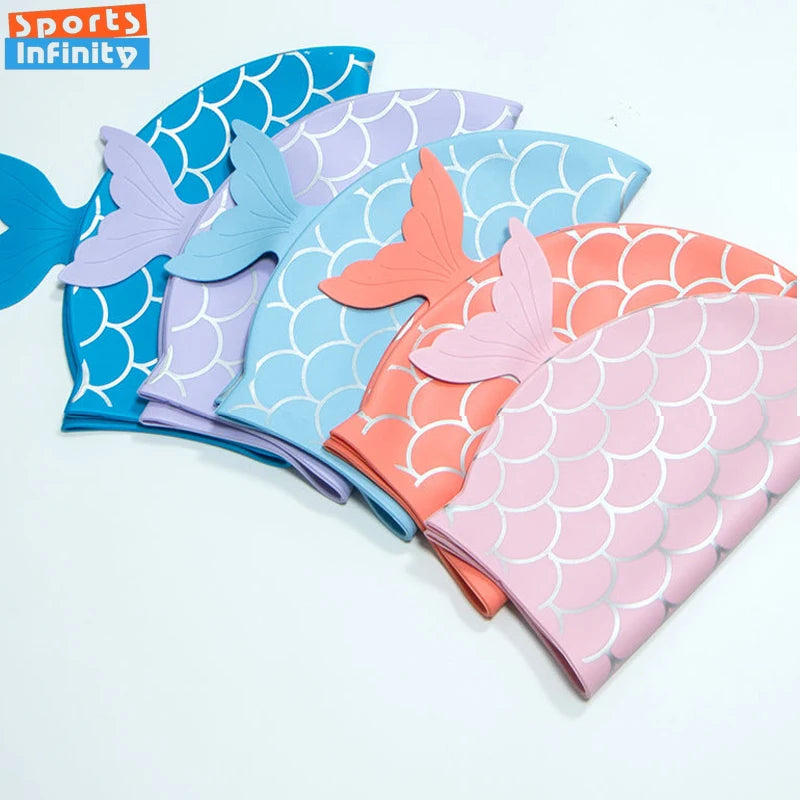 Children's Swimming Caps Silicone Waterproof Cute Fish Scale