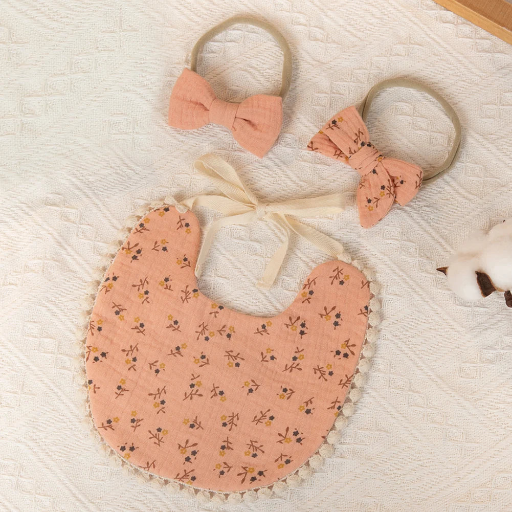 3pcs Baby Flower Bib & Headband Set