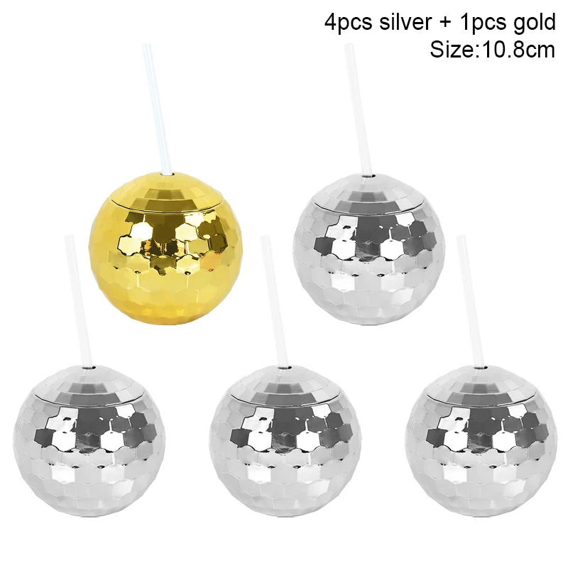 5Pcs Disco Ball Cup with Straw