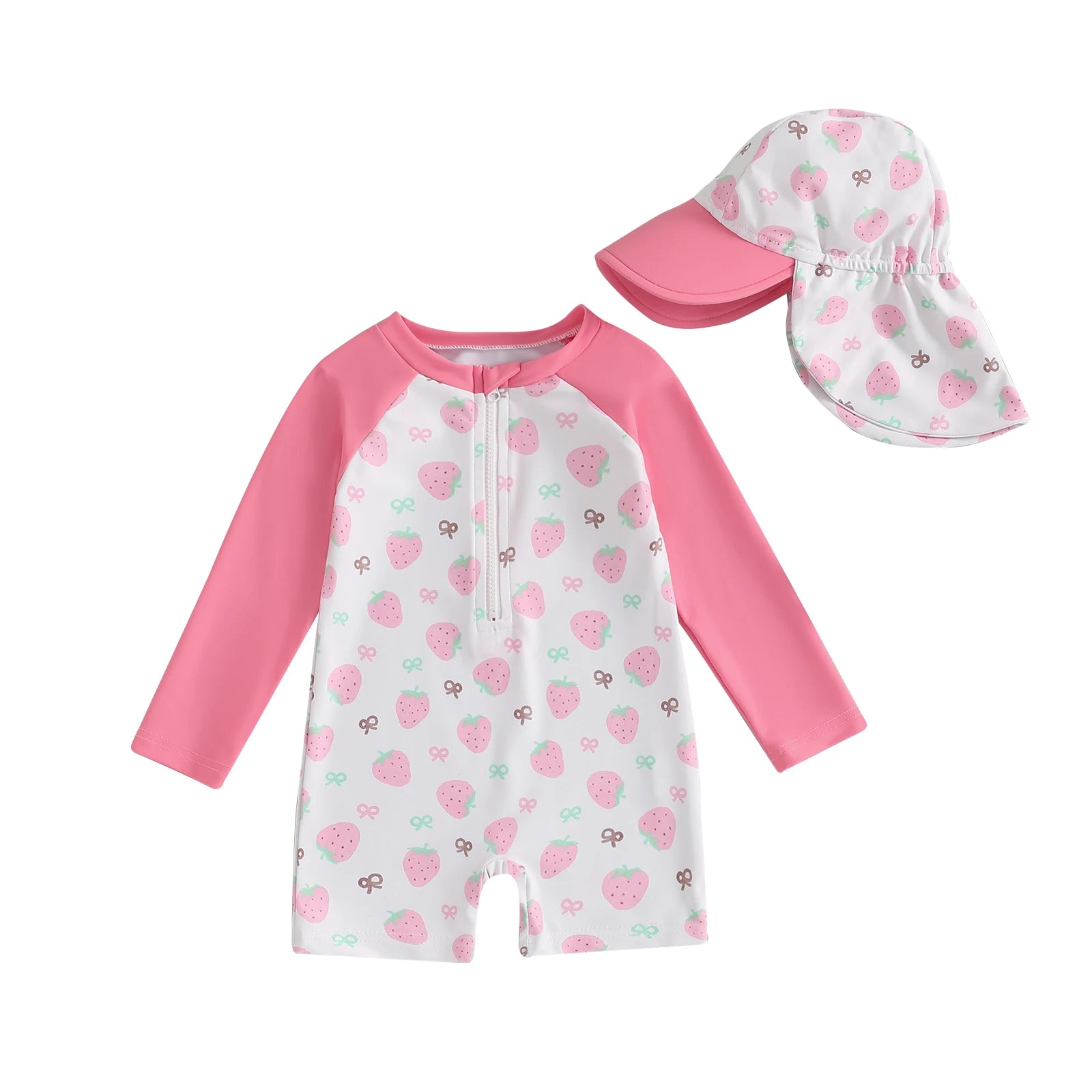 Toddler Girl Long Sleeve Swimsuite with Sunhat Set