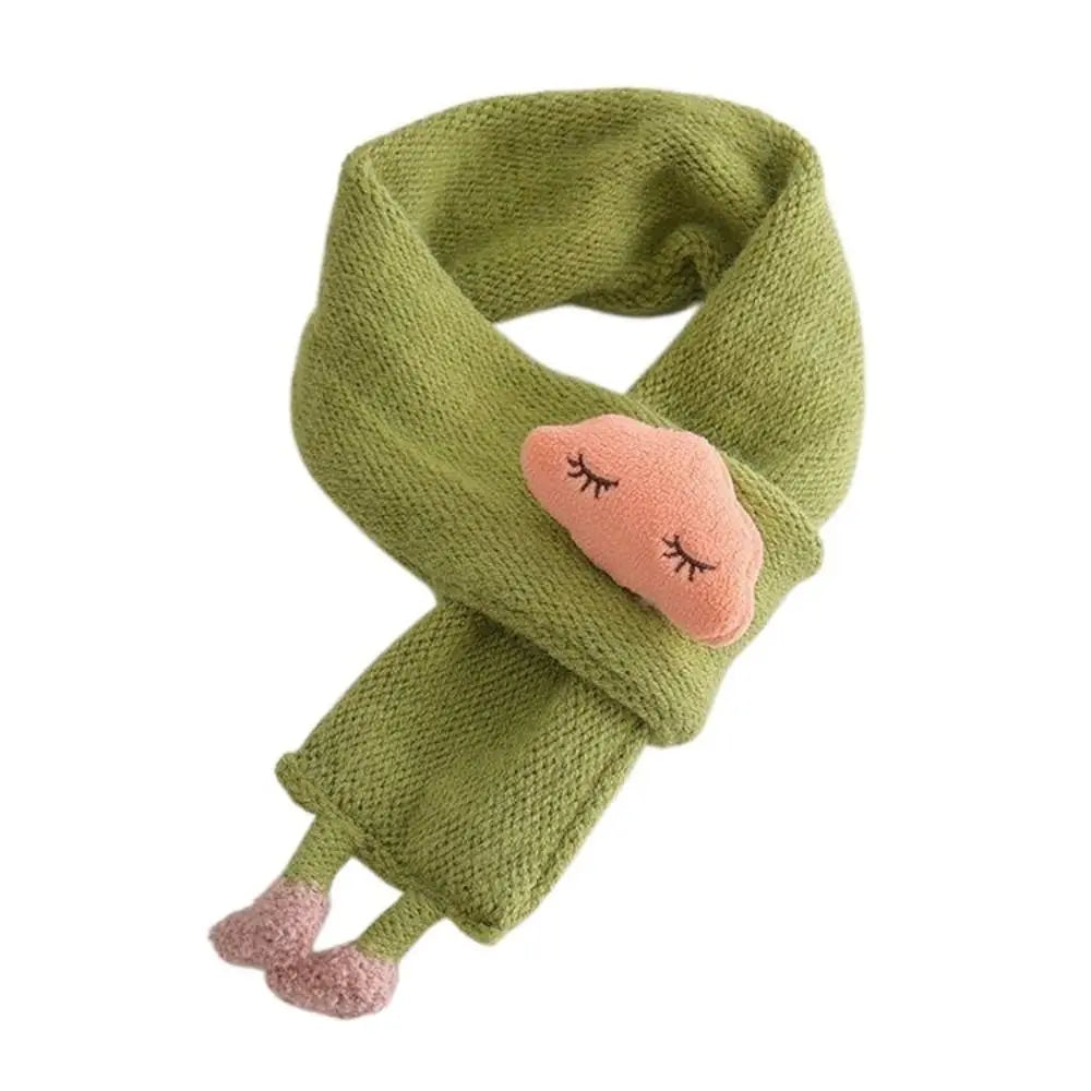 Soft, warm cartoon knit scarf for kids, thick, cozy, and perfect for autumn and winter.