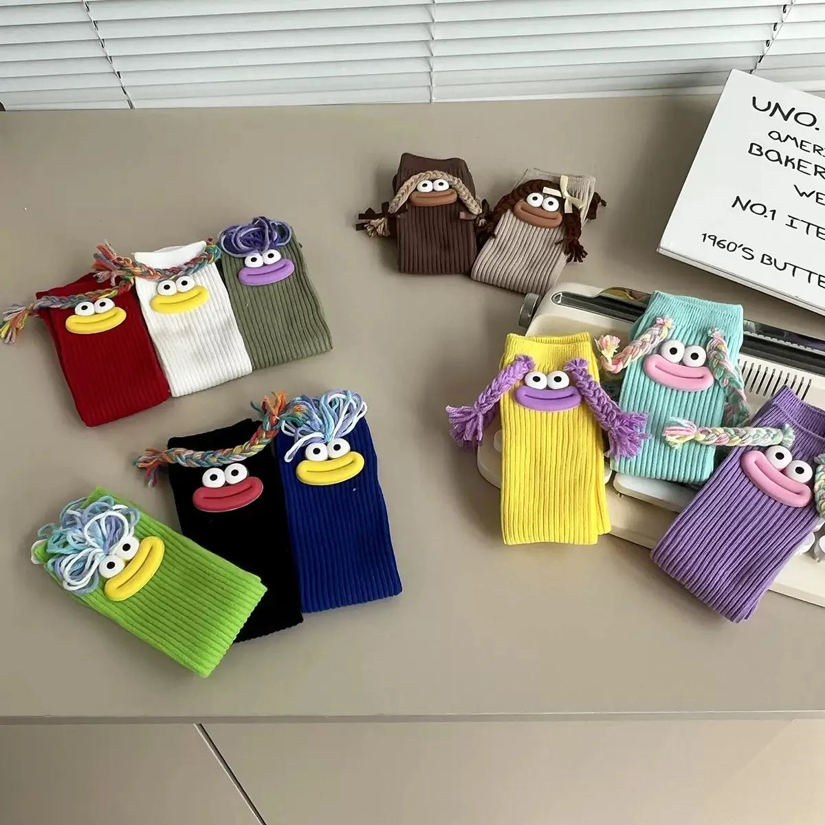 Sweet Girl Mid Length Kawaii Cartoon Colorful Big Mouth Braids Funny Long Socks Princess Baby Kids Cute Over Knee High Stockings