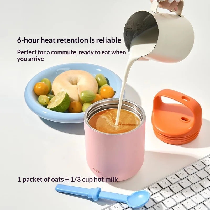 Chakolab 450ML Breakfast Cup With Lid Silicone Spoon 316 Stainless Steel Thermos Kettle