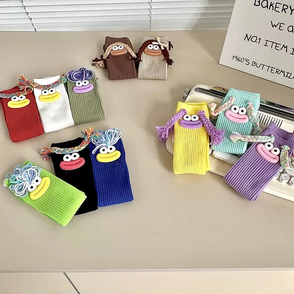 Sweet Girl Mid Length Kawaii Cartoon Colorful Big Mouth Braids Funny Long Socks Princess Baby Kids Cute Over Knee High Stockings