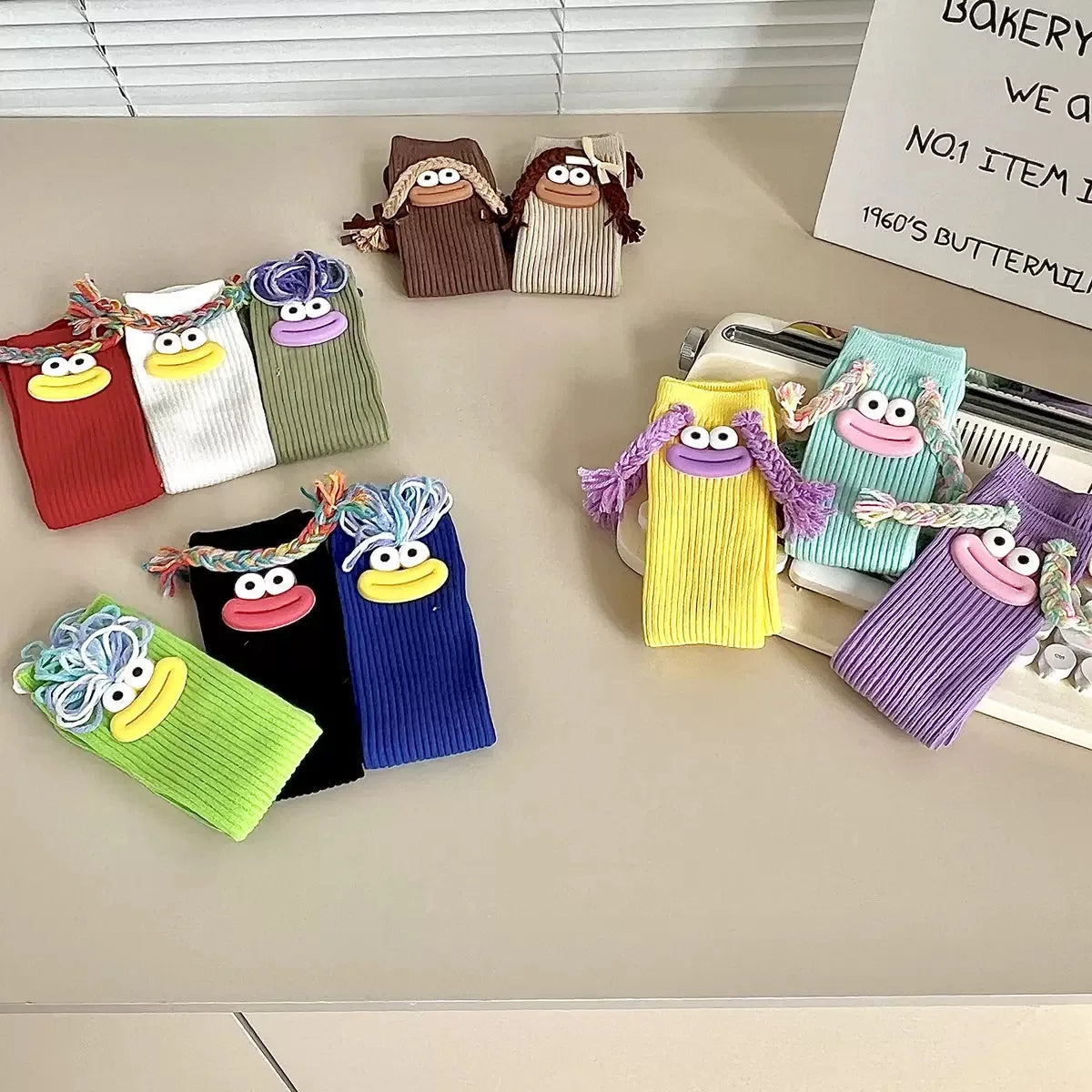 Sweet Girl Mid Length Kawaii Cartoon Colorful Big Mouth Braids Funny Long Socks Princess Baby Kids Cute Over Knee High Stockings