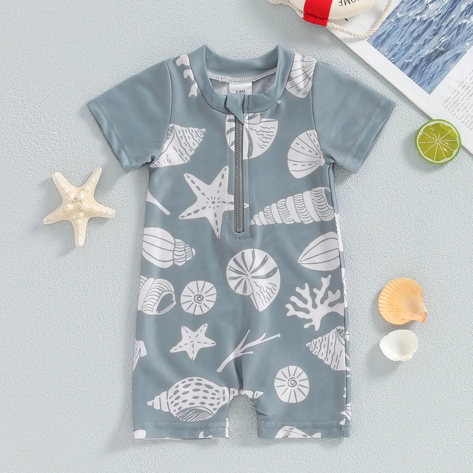 Toddler Boys Cute Sea Swimwear Short Sleeve Zipper Suit