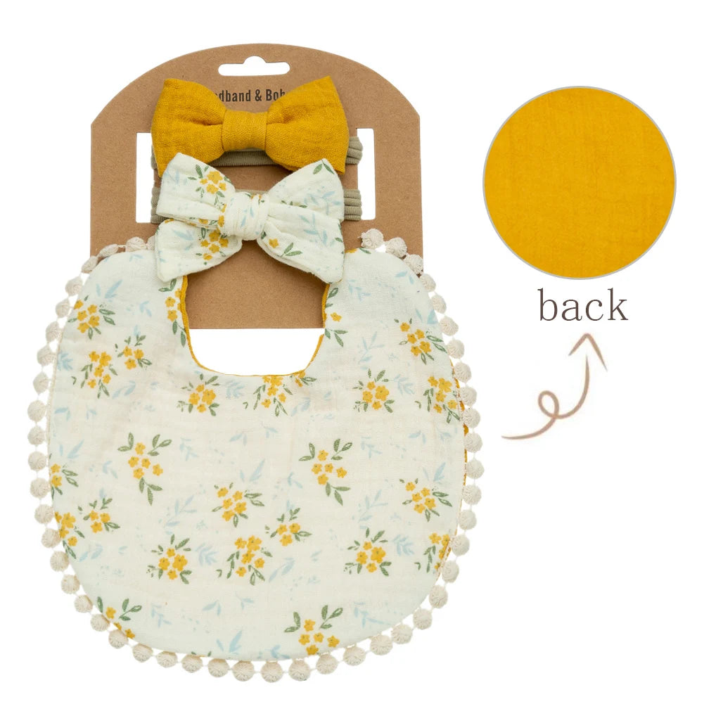 3pcs Baby Flower Bib & Headband Set