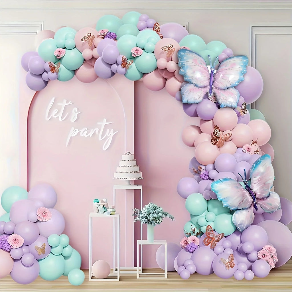 157pcs Butterfly Balloon Garland Arch Kit, Large Butterfly Foil Balloon, Macaron Butterfly Birthday Baby Shower Wedding Party
