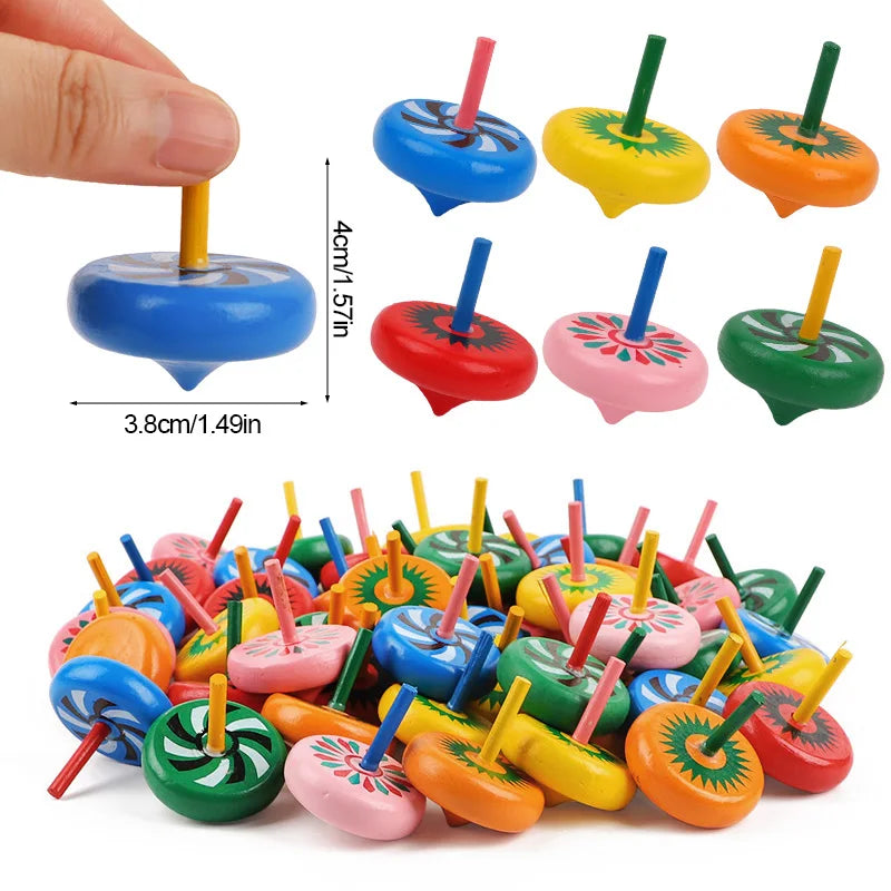 12/24pcs mini wooden spinning tops – fun finger toys for kids’ party favors.