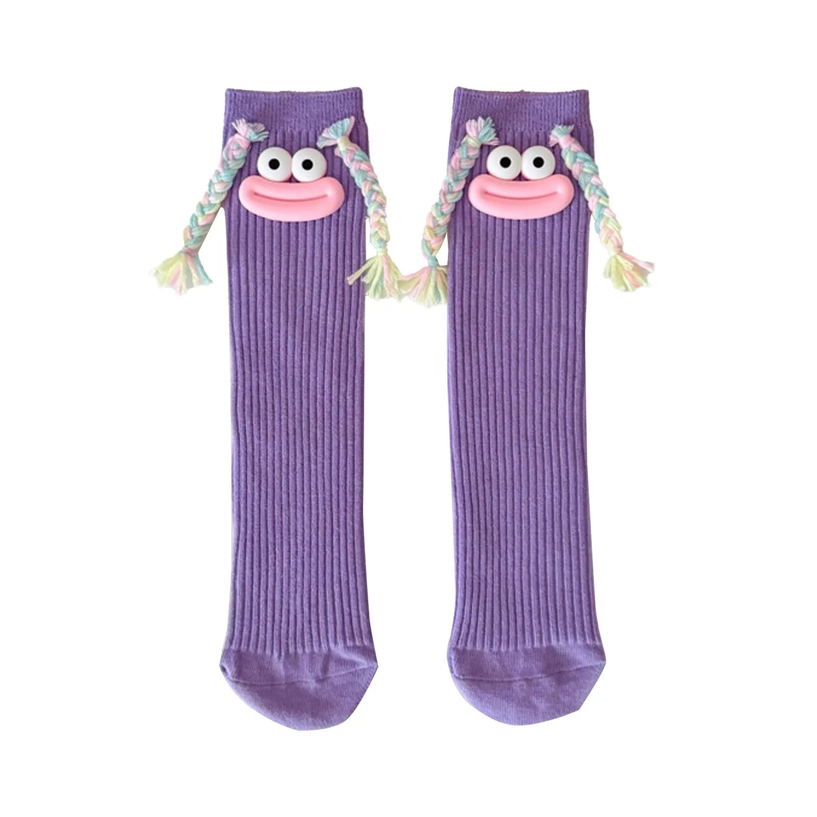 Sweet Girl Mid Length Kawaii Cartoon Colorful Big Mouth Braids Funny Long Socks Princess Baby Kids Cute Over Knee High Stockings