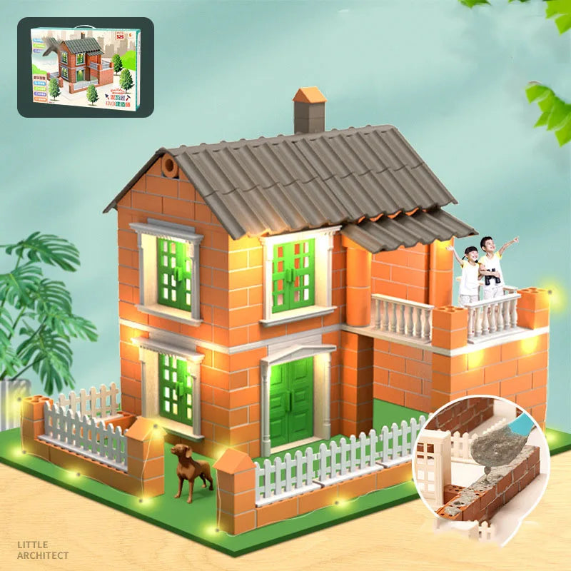 Brick Dollhouse Casa Miniature With LED Kit Mini Villa Building Model Doll Houses Assemble Toy for Children Gifts