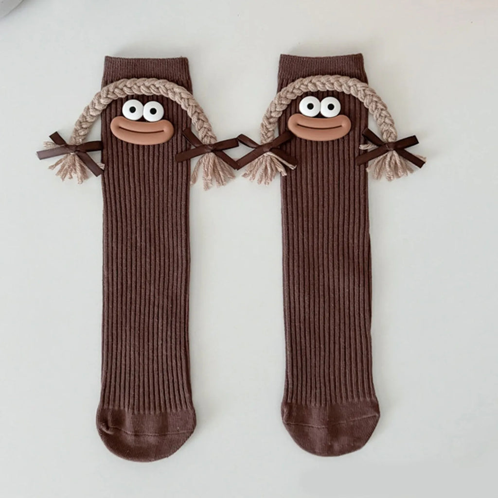 Sweet Girl Mid Length Kawaii Cartoon Colorful Big Mouth Braids Funny Long Socks Princess Baby Kids Cute Over Knee High Stockings