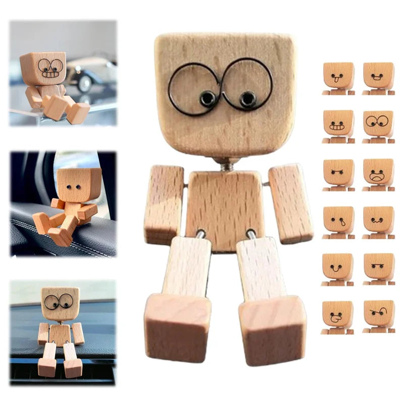 Shaking Man Statue Handmade Wooden Man Figurine with Shaking Feet , Unique Car  Decoration