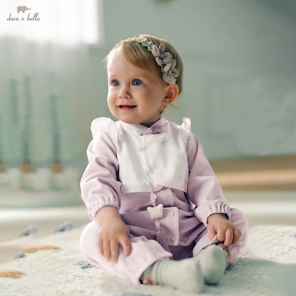 Dave Bella Brand Baby Jumpsuit Cute Comfortable Purple Print Cotton Newborn