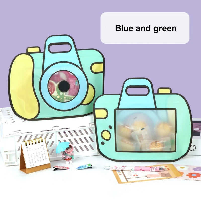 20pcs cartoon camera candy bags with window – cute snack pouches for kids’ party treats.