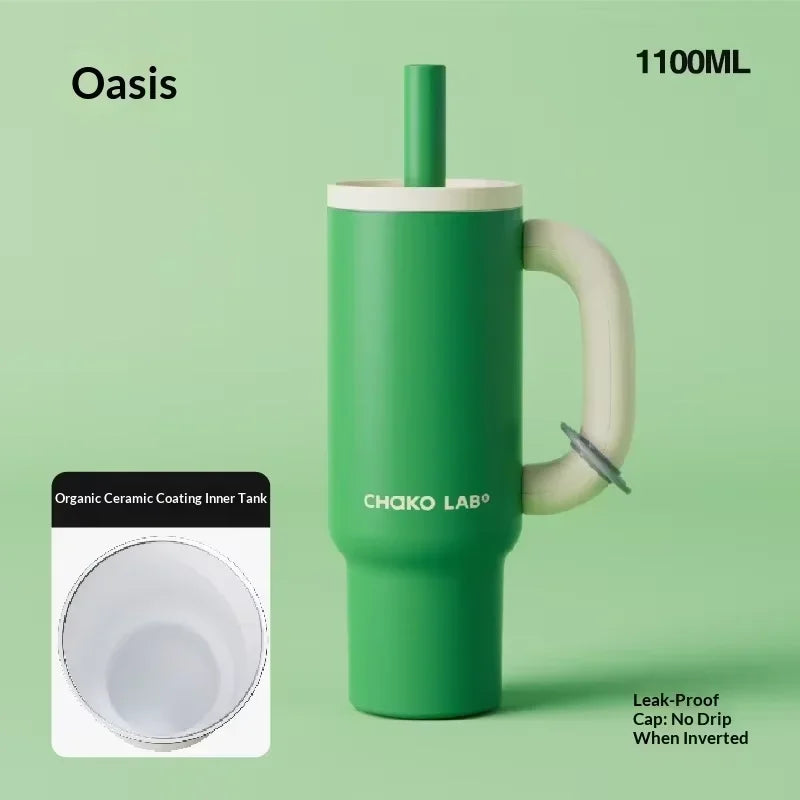 Chakolab 1050ML Large Capacity Straw Thermos Cup 316 Stainless Steel Camping Coffee Cups Portable Outdoor Water Glasses