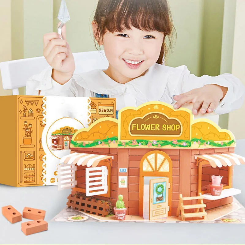 Brick Dollhouse Casa Miniature With LED Kit Mini Villa Building Model Doll Houses Assemble Toy for Children Gifts