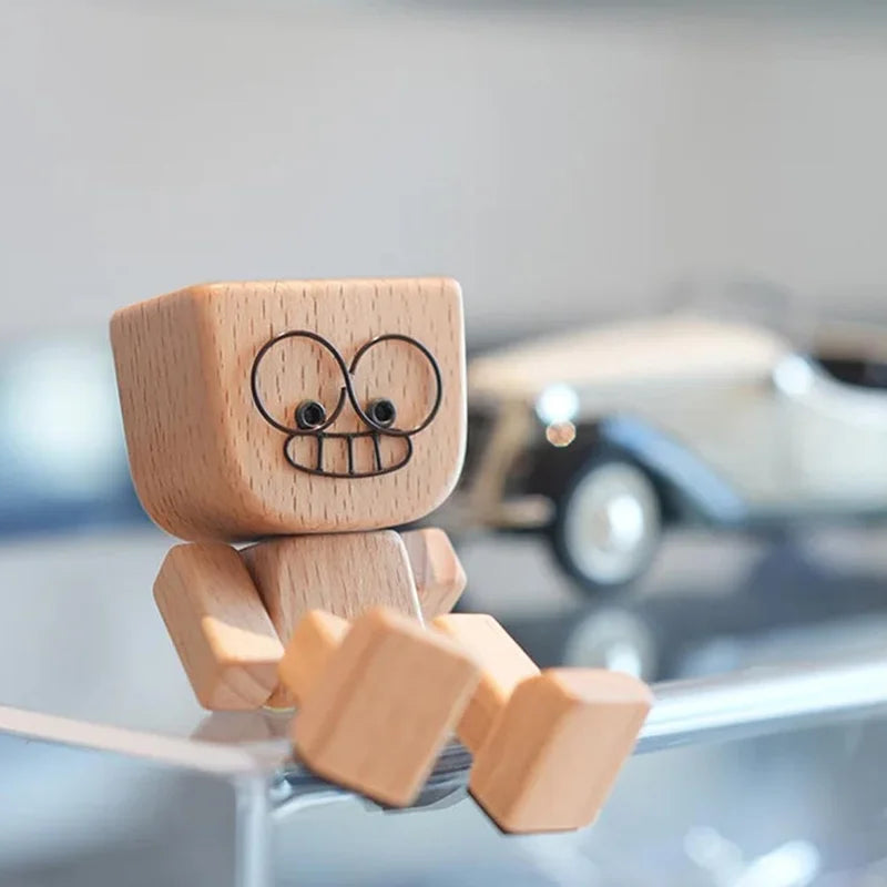 Shaking Man Statue Handmade Wooden Man Figurine with Shaking Feet , Unique Car  Decoration