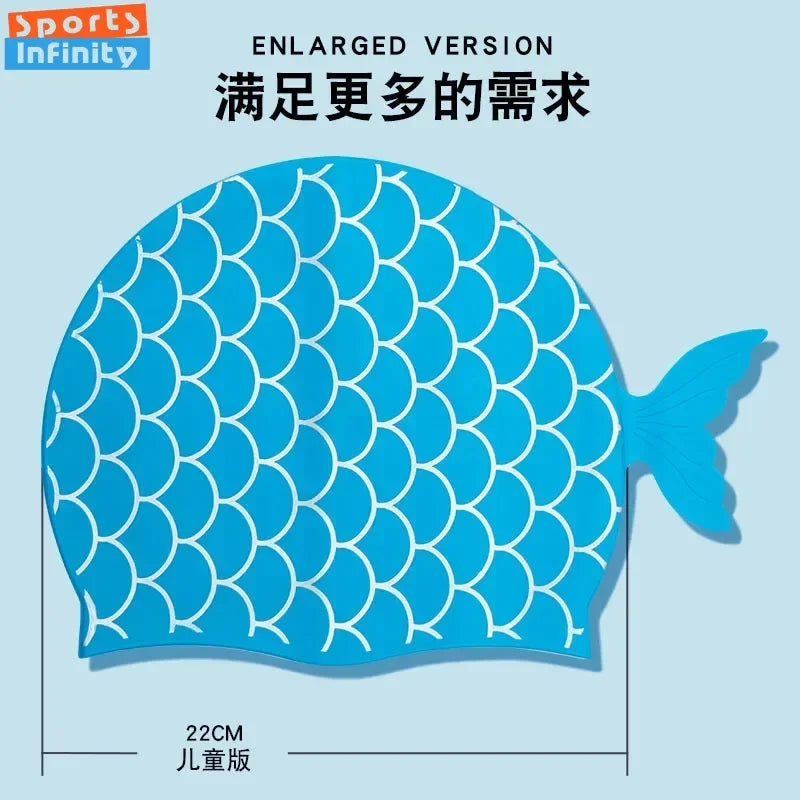 Children's Swimming Caps Silicone Waterproof Cute Fish Scale
