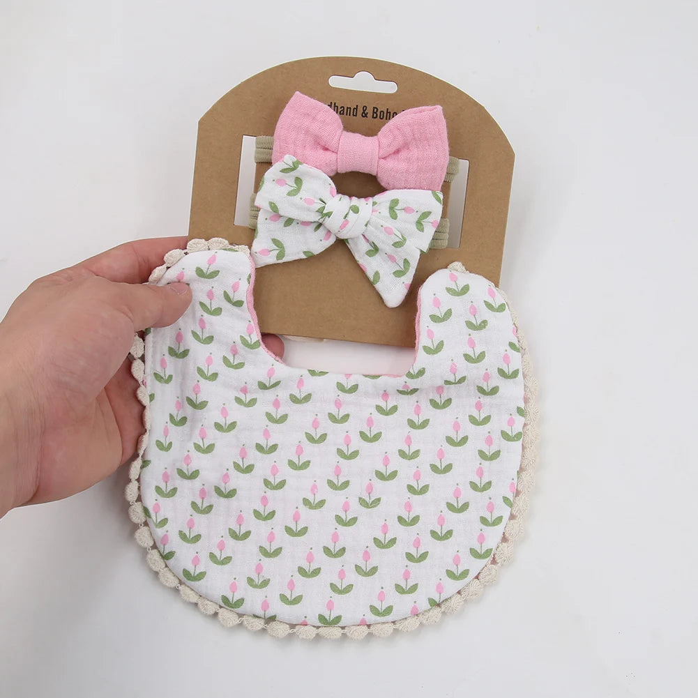 3pcs Baby Flower Bib & Headband Set
