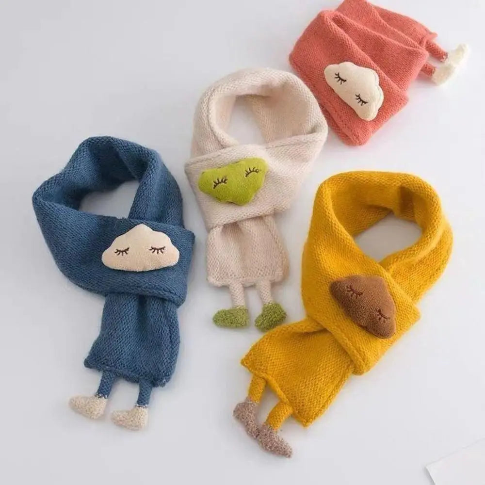 Soft, warm cartoon knit scarf for kids, thick, cozy, and perfect for autumn and winter.