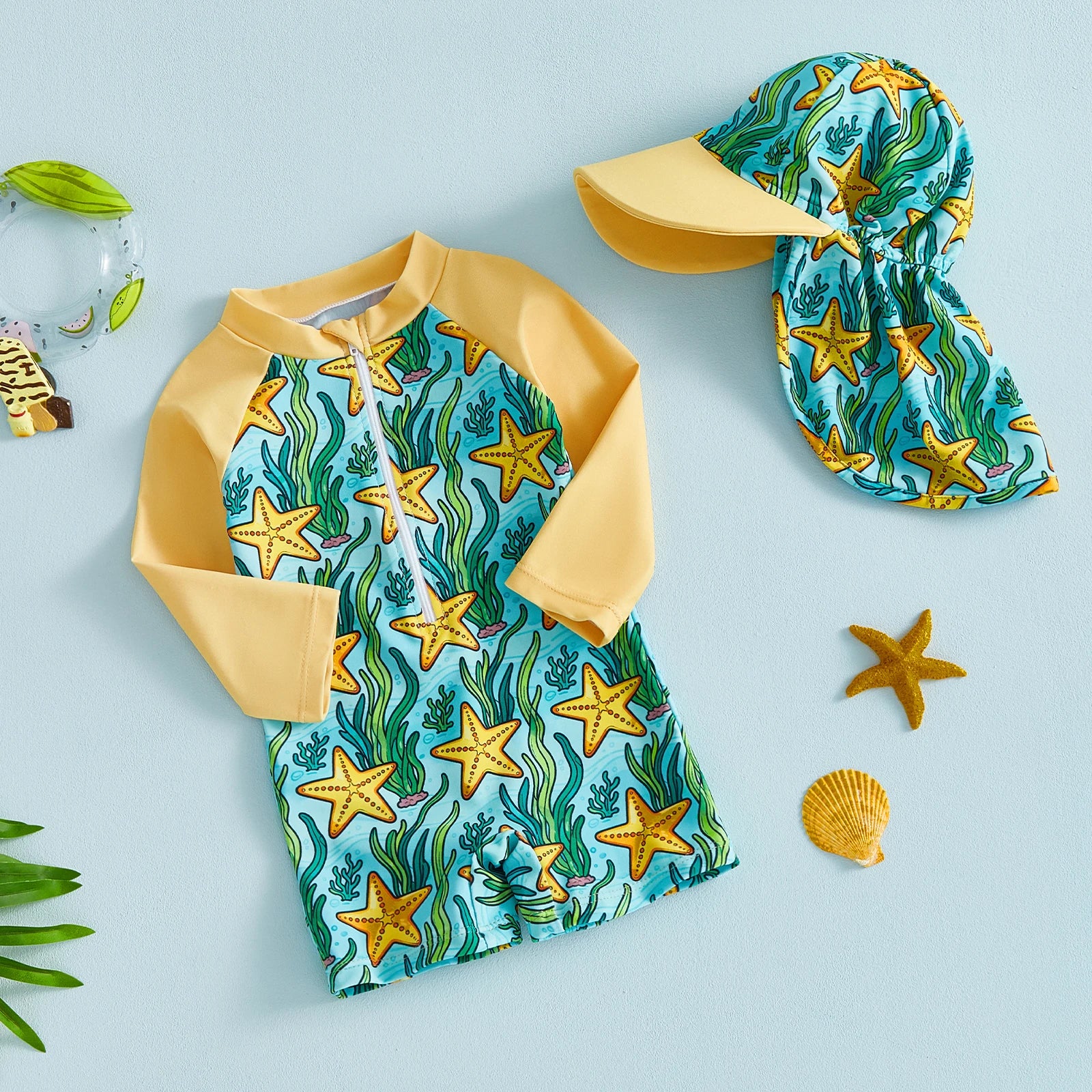 Toddler Boys Swimsuit 2Pcs Set Long Sleeve