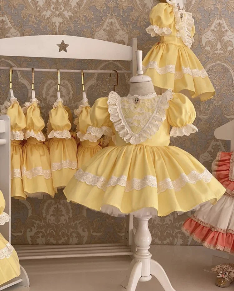 Vintage Princess Yellow Dress for Eid or Party