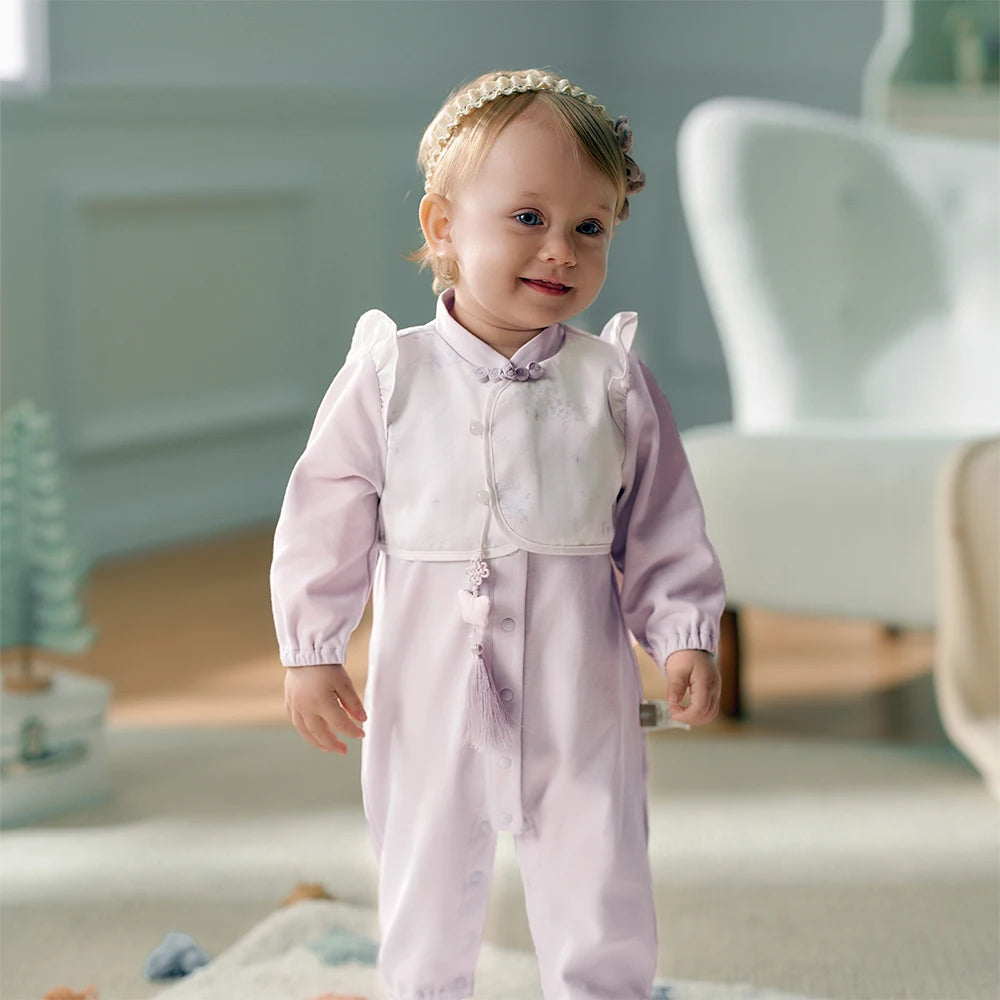 Dave Bella Brand Baby Jumpsuit Cute Comfortable Purple Print Cotton Newborn