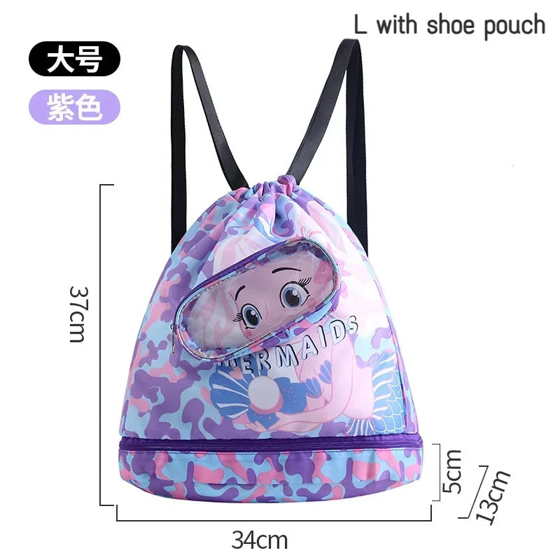 Waterproof Swimming Bag for Kids, Wet Dry Clothes with Shoes Goggles Storage