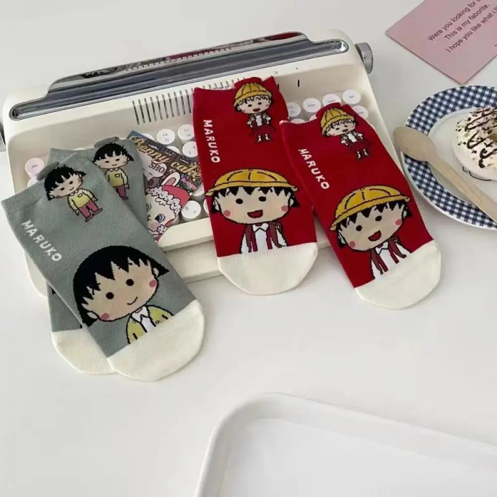 5pairs Japanese Anime Chibi Maruko ,cotton Short sock Sweat absorption keep warm adult Children Sock