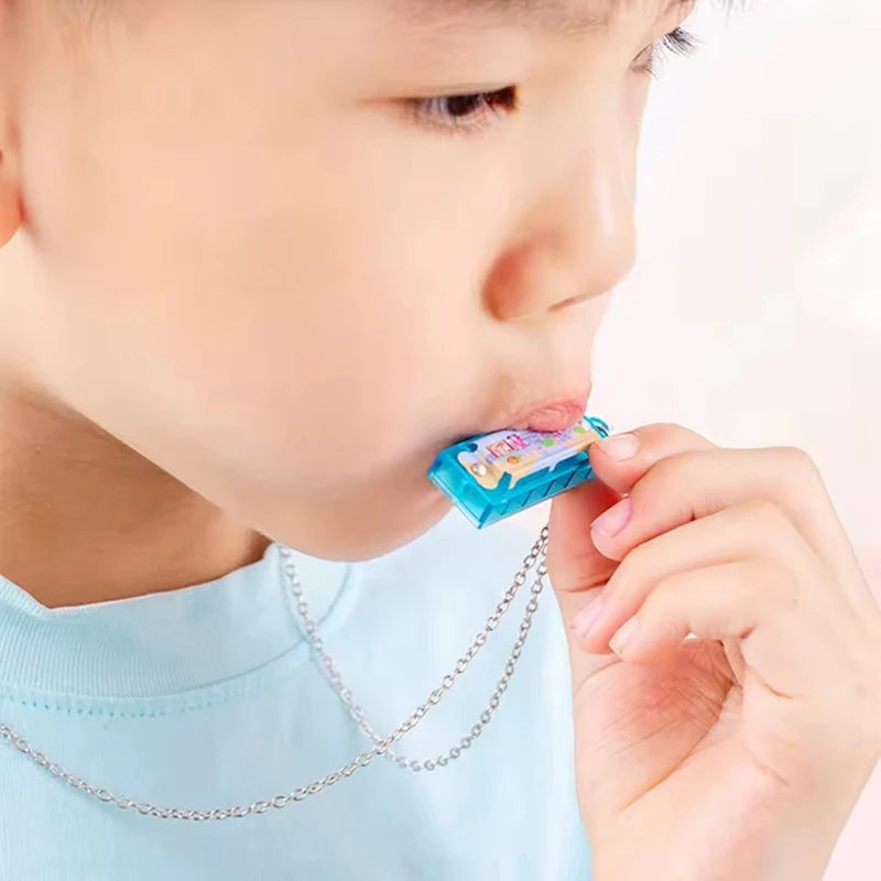10/20Pcs Cartoon Mini Harmonica with Necklace Musical Toys for Kids Gifts