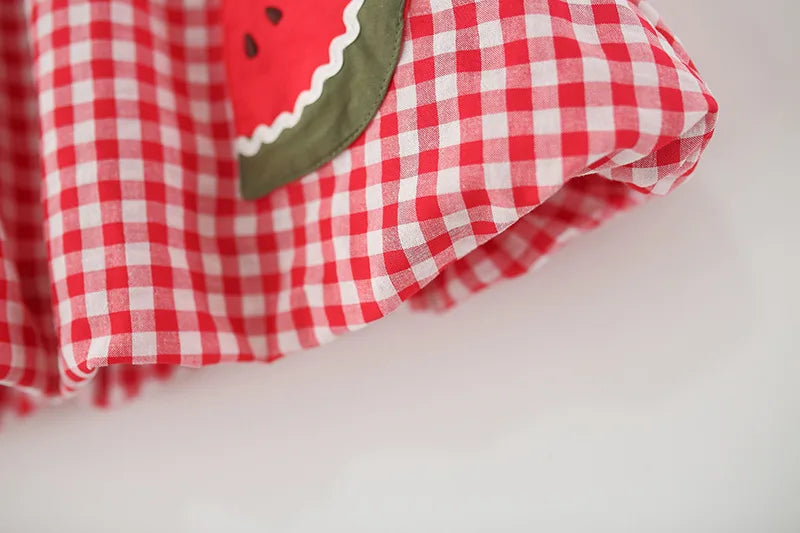 Cute Watermelon Check Summer Dress for Girls