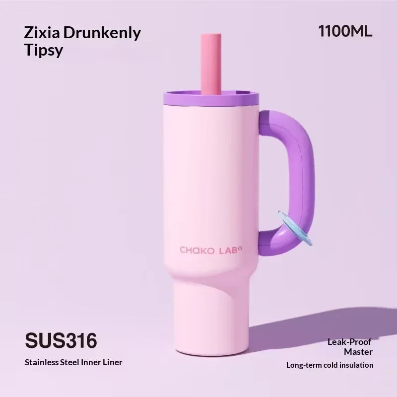 Chakolab 1050ML Large Capacity Straw Thermos Cup 316 Stainless Steel Camping Coffee Cups Portable Outdoor Water Glasses