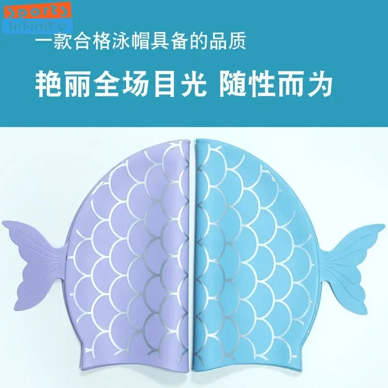Children's Swimming Caps Silicone Waterproof Cute Fish Scale