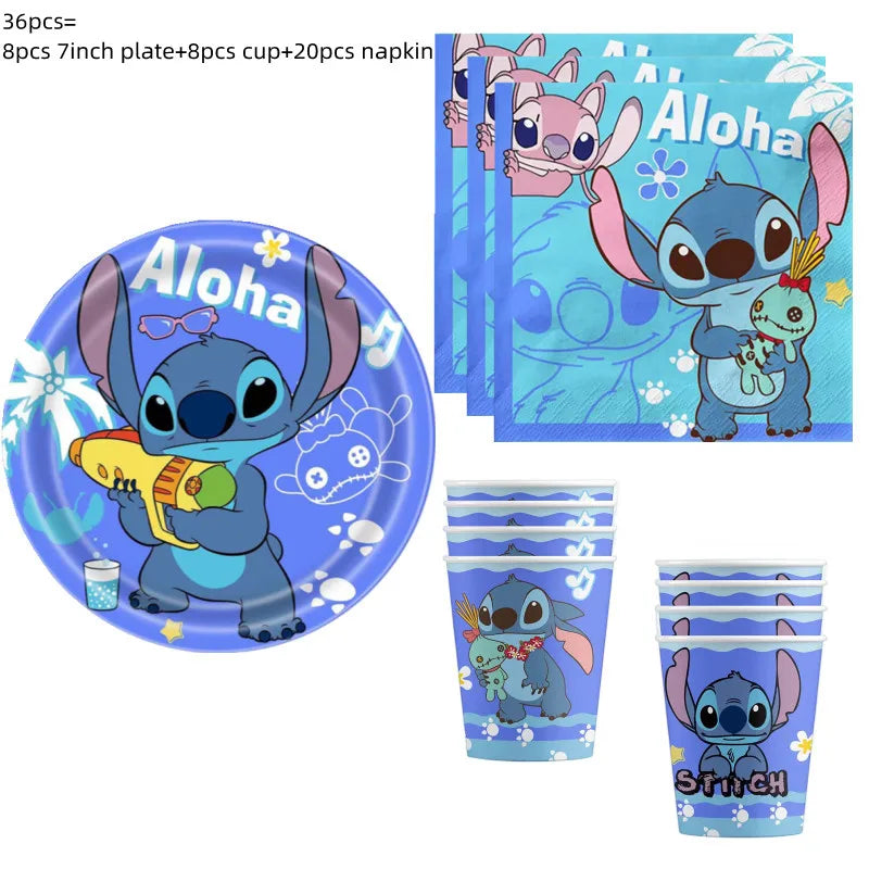 Lilo&Stitch Party Supplies Cup, Plates, Tablecloth, Balloons, Cake Toppers, Gift Box Birthday Party Decoration