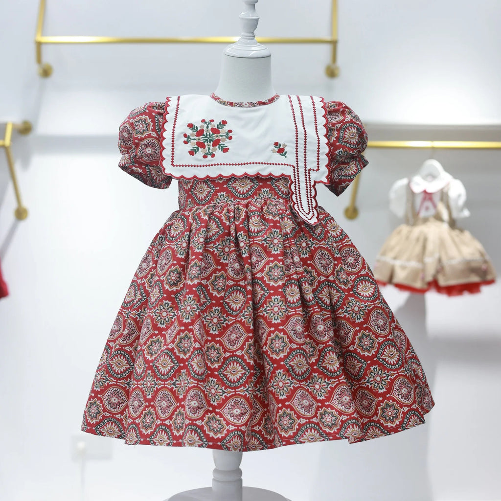 Vintage Princess-Style Red Floral Dress