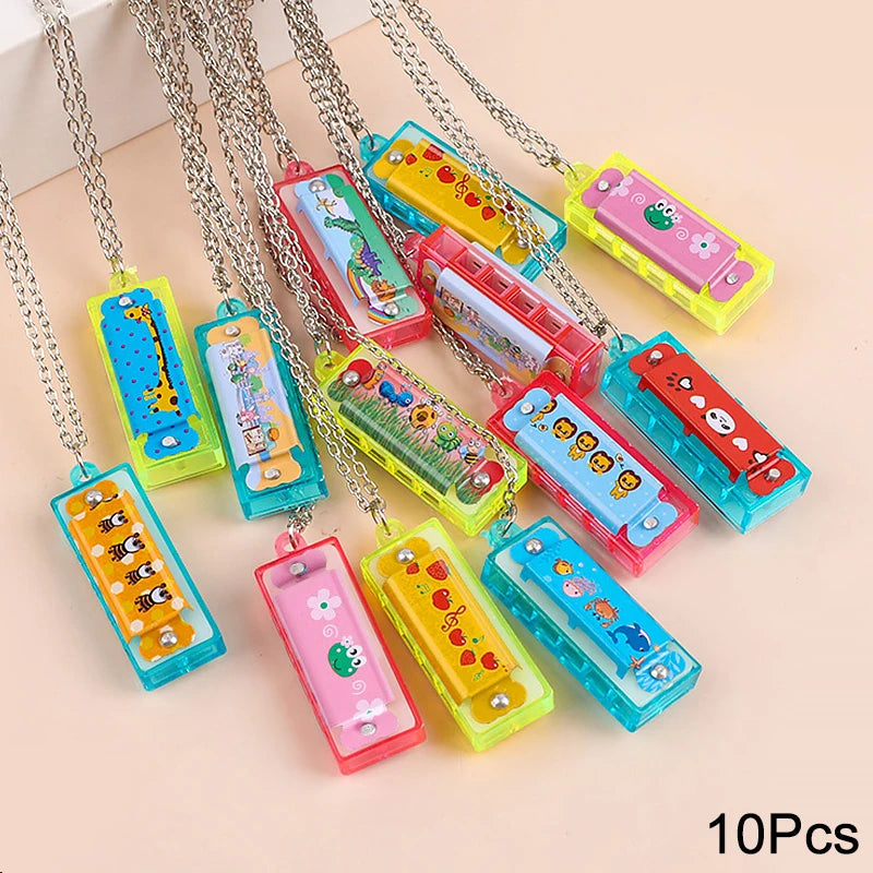 10/20Pcs Cartoon Mini Harmonica with Necklace Musical Toys for Kids Gifts