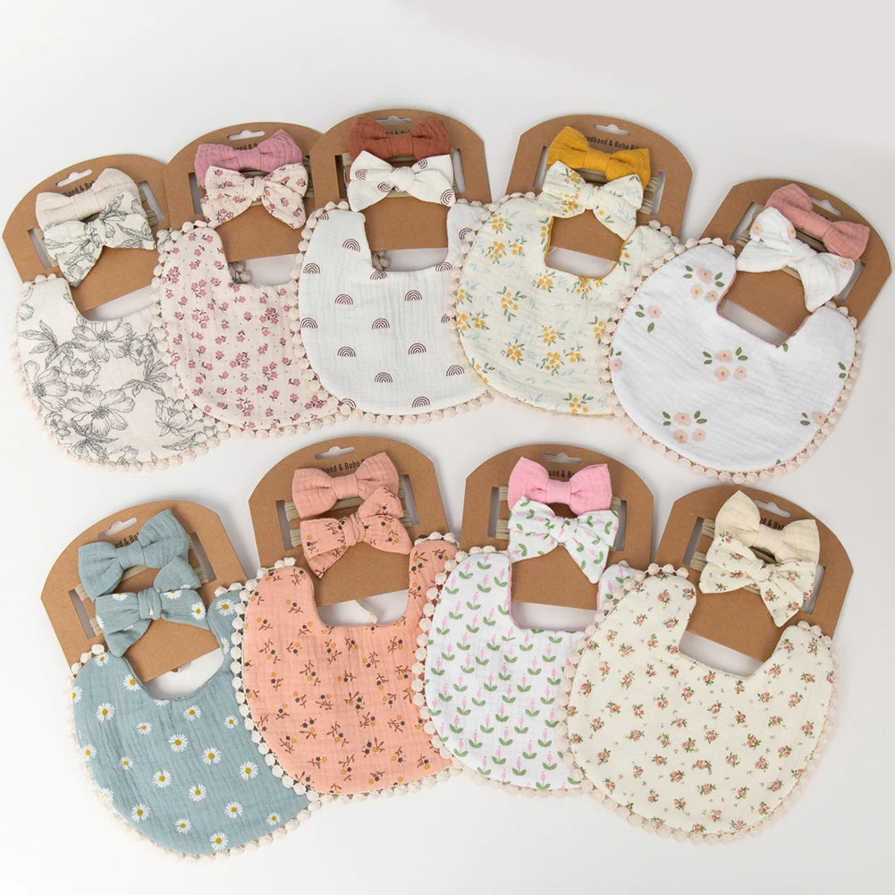 3pcs Baby Flower Bib & Headband Set