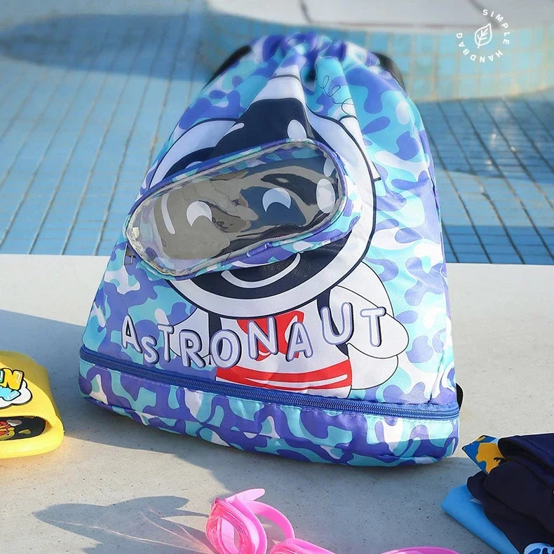 Waterproof Swimming Bag for Kids, Wet Dry Clothes with Shoes Goggles Storage