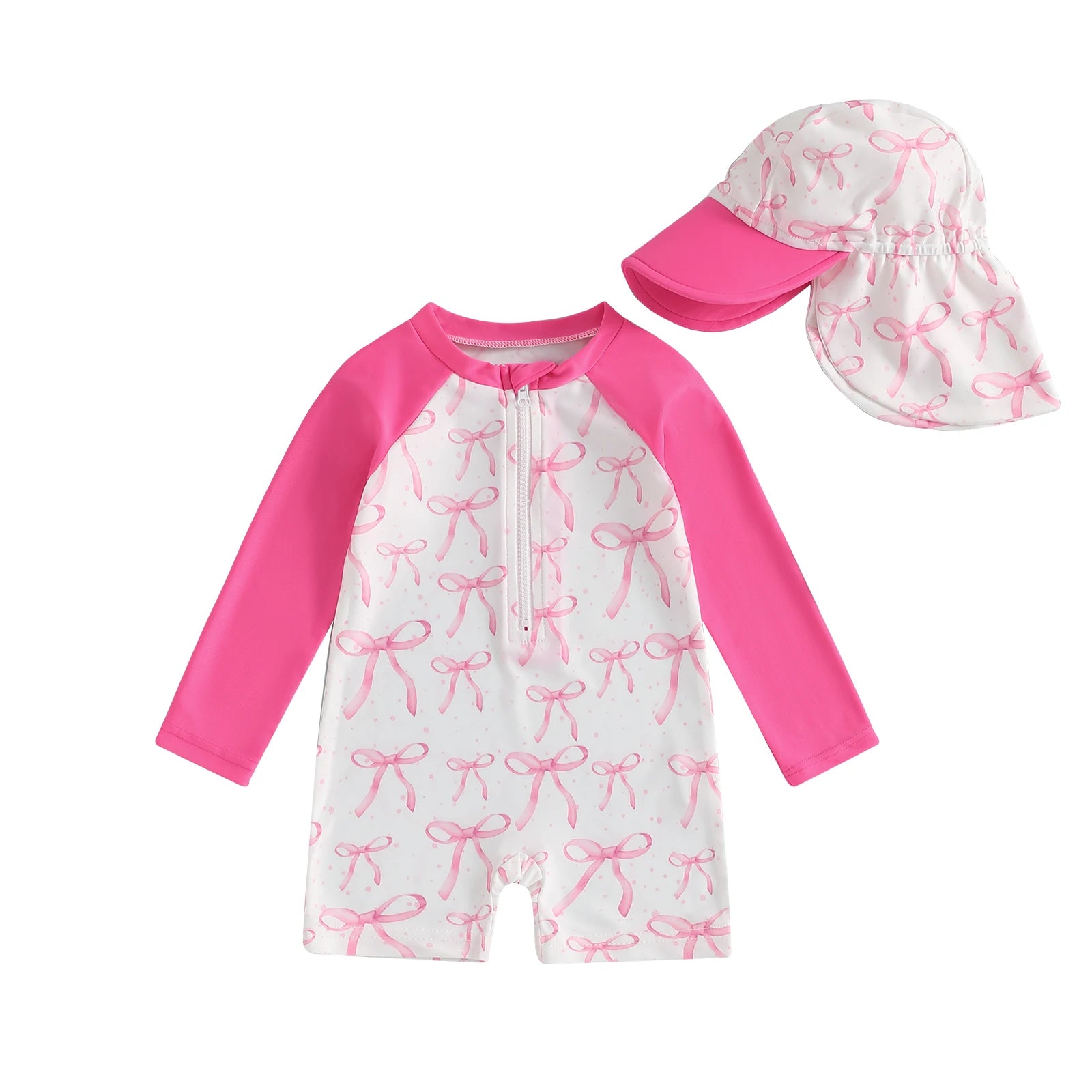 Toddler Girl Long Sleeve Swimsuite with Sunhat Set