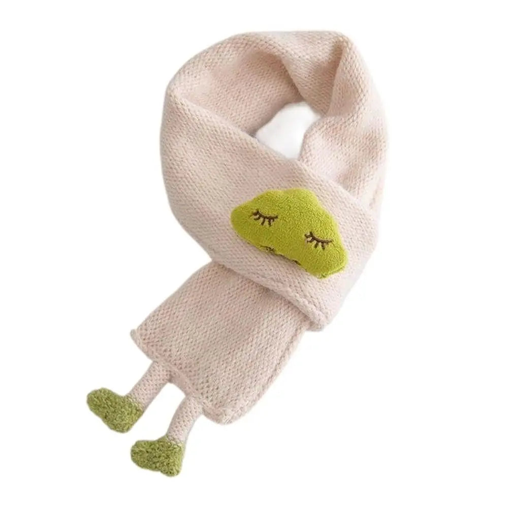 Soft, warm cartoon knit scarf for kids, thick, cozy, and perfect for autumn and winter.