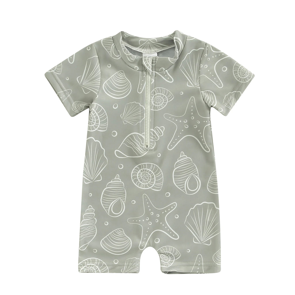 Toddler Boys Cute Sea Swimwear Short Sleeve Zipper Suit