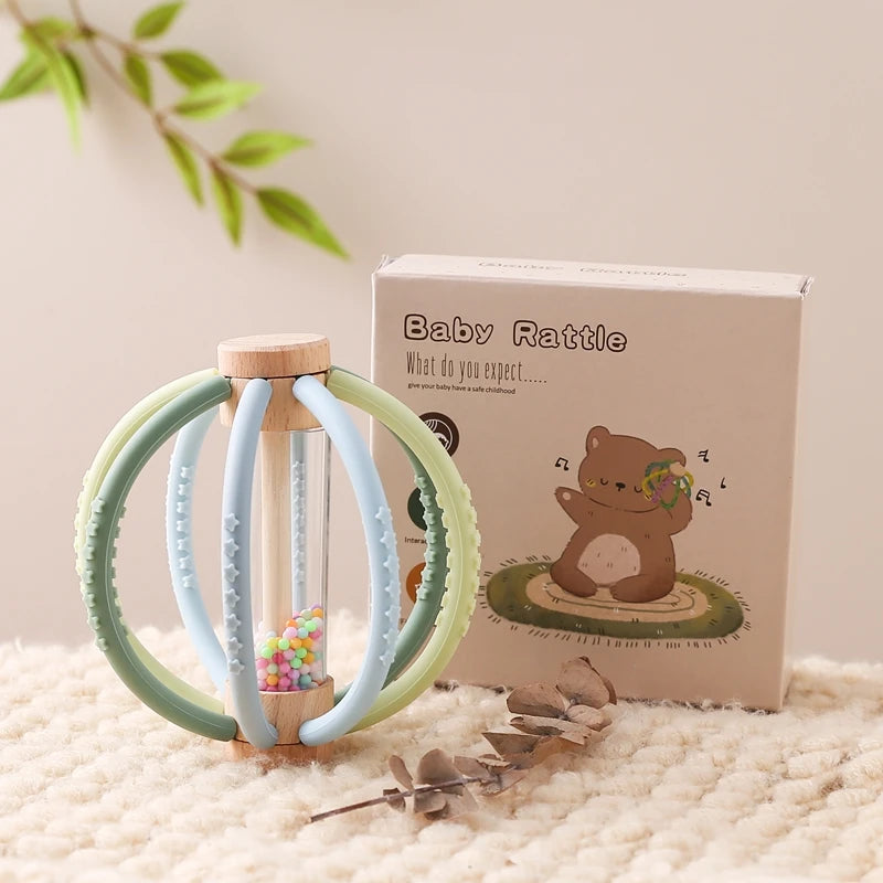 Baby Wooden Rain Drum Rattle – Sensory & Teething Toy