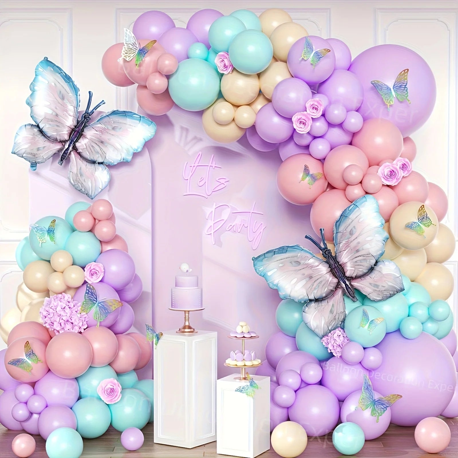 157pcs Butterfly Balloon Garland Arch Kit, Large Butterfly Foil Balloon, Macaron Butterfly Birthday Baby Shower Wedding Party
