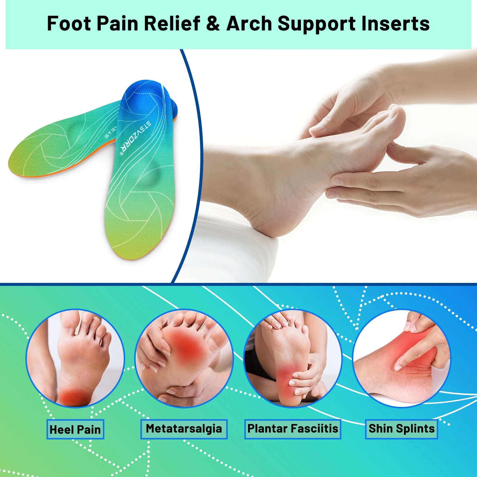 iFitna Plantar Fasciitis Relief Orthopedic Shoe Insole Metatarsal Pain Flat Feet Arch Support Insert Men&Women Standing All Day